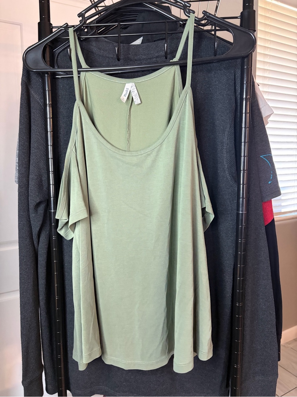 Mudd Sage Green Cold-Shoulder Tank Top